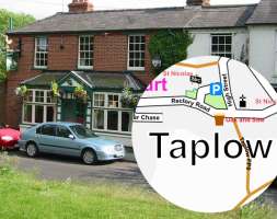 Picture of the Oak and Saw public house with inset map of Taplow