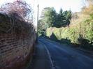 Looking West on Rectory Road. High wall on the left and thick hedge on the right.
Telegraph pole in the centre, and water running down the road from a spring that
has broken through the tarmac.