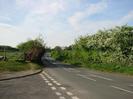 Looking North on Hill Farm Road.
Wire fence around allotments on the left.
Hedges both sides of road.
National speed limit sign.