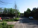 Looking south on Berry Hill.
Entrance to Old Paludians club on left, with low fence and parked cars.
Road sign for Maidenhead and Cookham.
Cars queued for traffic lights.
Dark trees on the right.