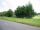 Road in foreground.
Wide grass verge.
Low chainlink fence with trees and playing field behind it.
