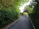 Looking south on River Road.
Wooden five-bar gate at end of road.
Hedges on each side of road.