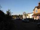 Looking north on Hitcham Road.
Dark bushes on the left.
Row of houses on the right.