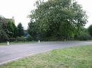 Looking south on Marsh Lane.
Grassy verge and road in the foreground.
Large tree and part of a house in the background.