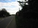Looking south on Marsh Lane.
Road with footway and dark hedge on right.