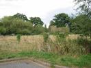 Road end with fence and rough field beyond.