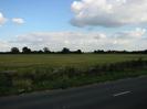 Road with open field and trees.