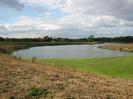 River with scrubby banks and mass of green weed on right.