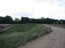 Gravel track with fence and field on the left.