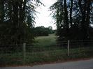Wire fence with trees and field behind.