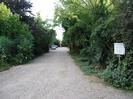 Gravel drive with trees each side.
Sign on the right reads: "PRIVATE ROAD. JOE'S FOLLY. Boarding Kennels, Cattery, Grooming Salon"